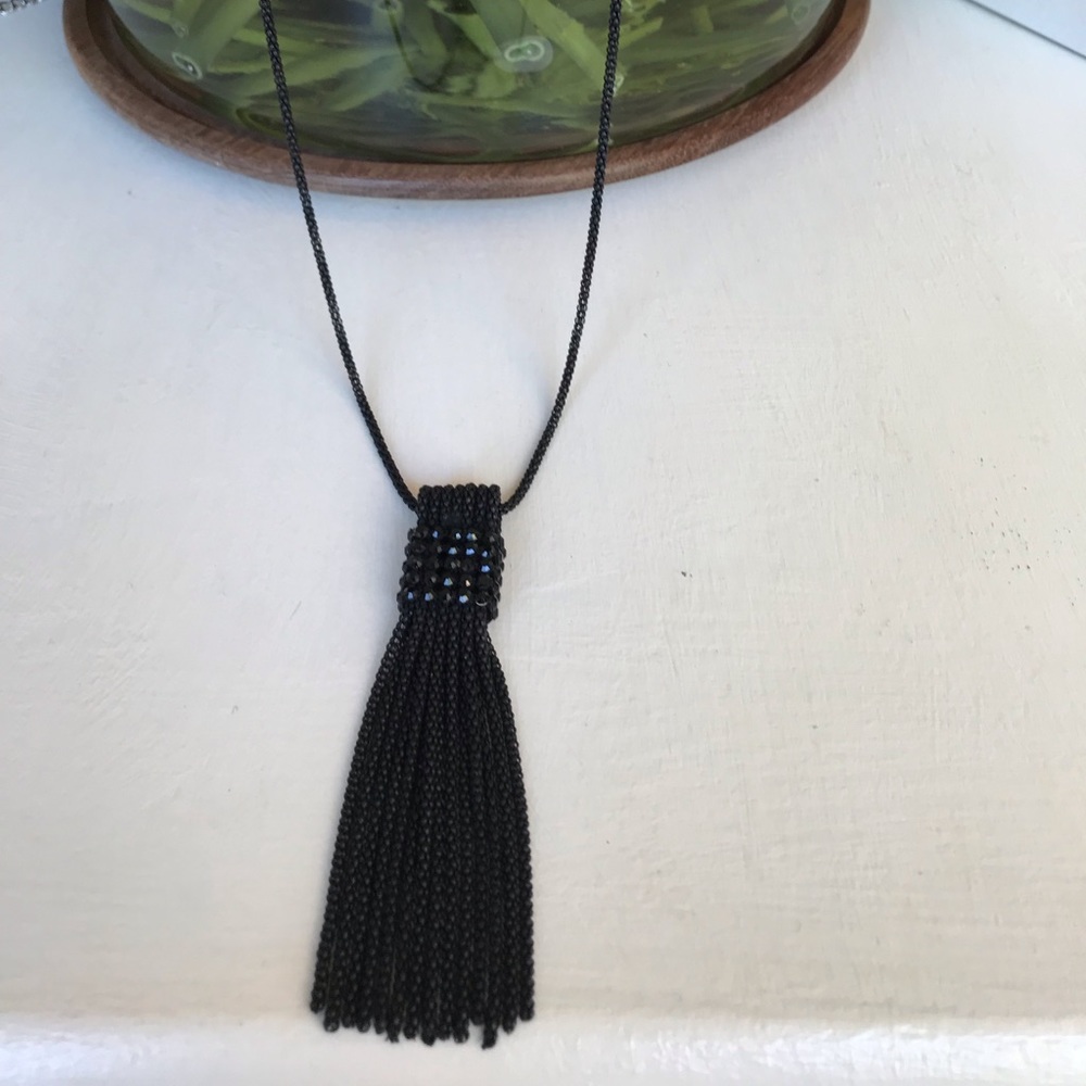 Boho Beaded / bling black adjustable necklace